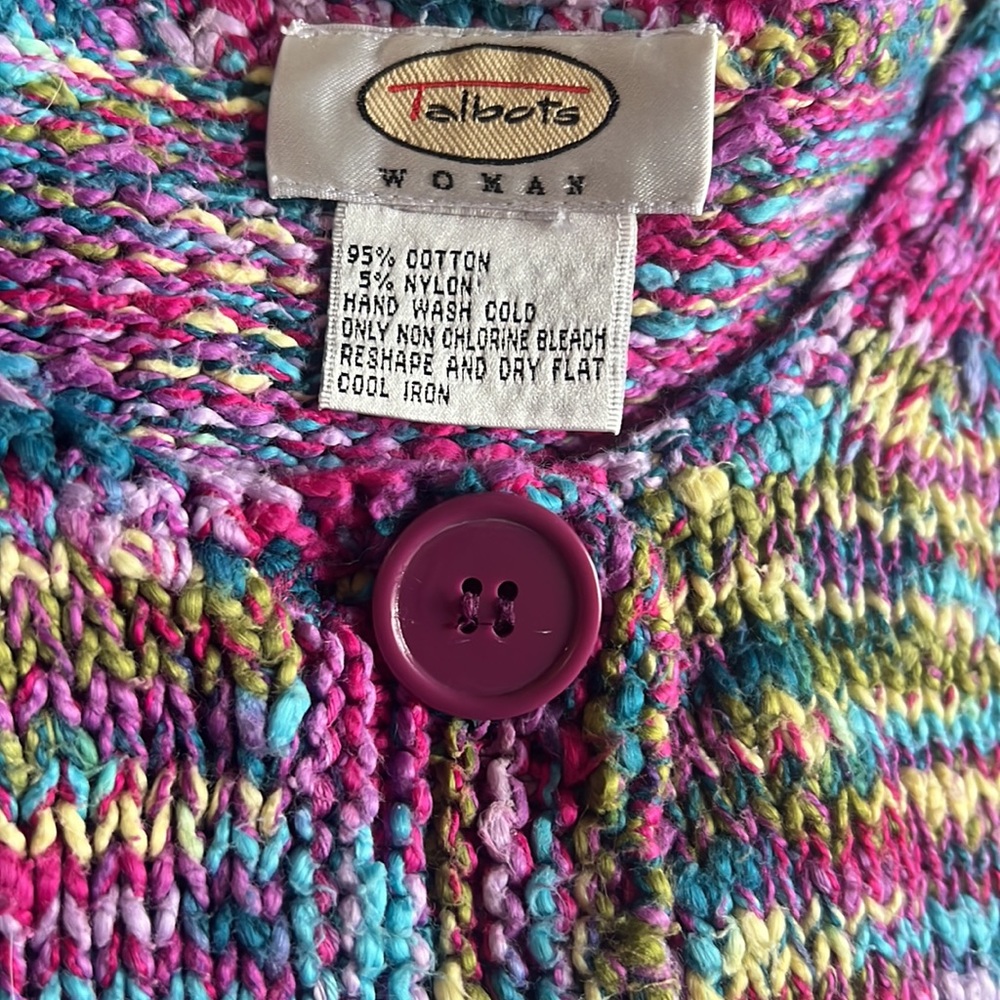 Talbots Multi Colored Large Button Knit Cardigan … - image 7